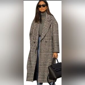 ASOS Black and Gray Plaid Wool Blend Midi Coat